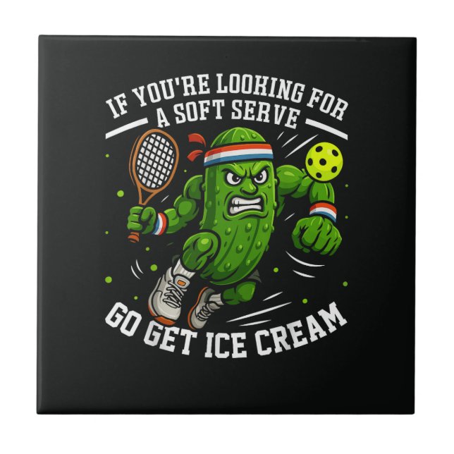 Funny Pickle Playing Pickleball Ceramic Tile (Front)
