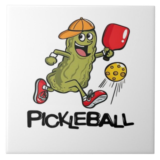 Funny Pickle Playing Pickleball  Ceramic Tile (Front)