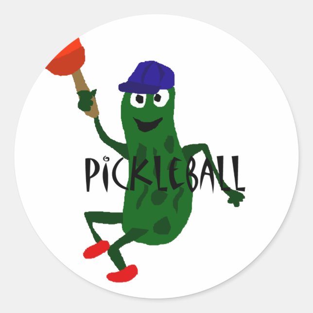 Funny Pickle Playing Pickleball Classic Round Sticker (Front)