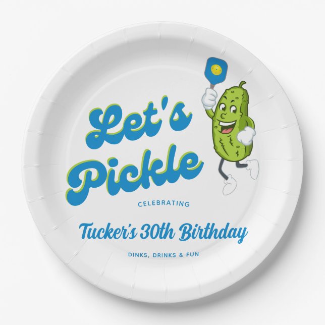 Funny Pickle Playing Pickleball Custom Text Paper Plates (Front)