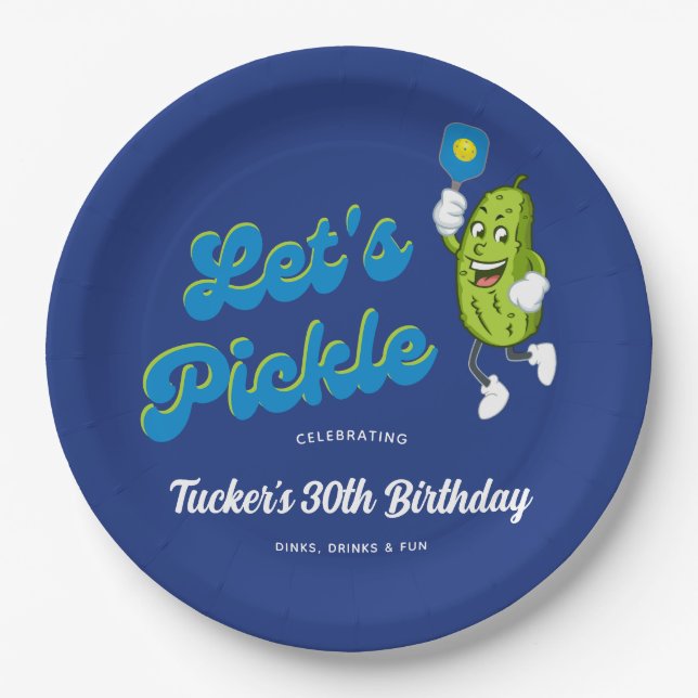 Funny Pickle Playing Pickleball Custom Text Paper Plates (Front)
