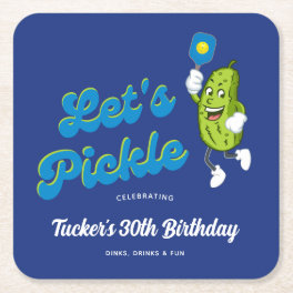 Funny Pickle Playing Pickleball Custom Text Square Paper Coaster