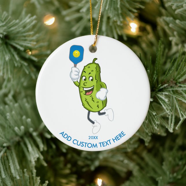 Funny PIckle Playing Pickleball Custom Year Text Ceramic Ornament (Tree)