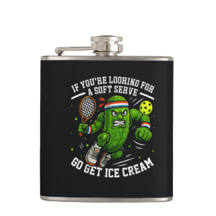 Funny Pickle Playing Pickleball Flask