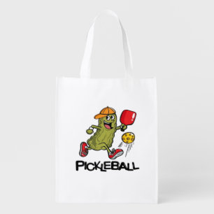 Funny Pickle Playing Pickleball Grocery Bag
