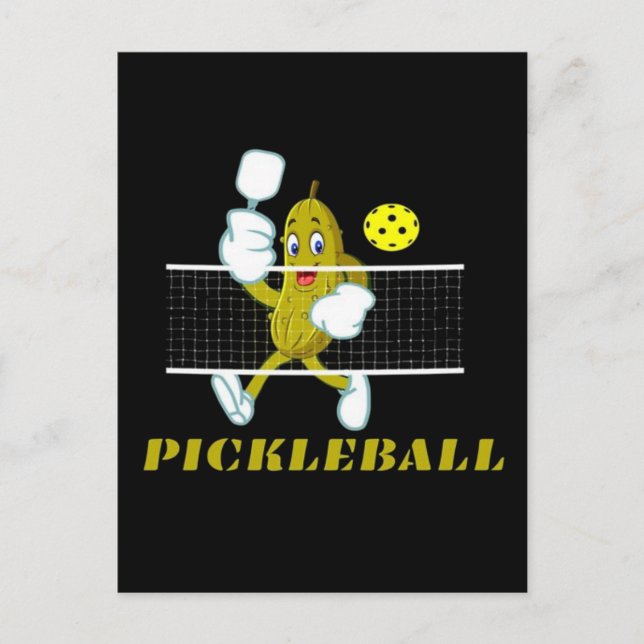 Funny Pickle Playing Pickleball  Holiday Postcard (Front)