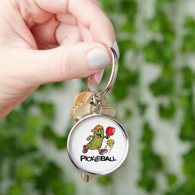 Funny Pickle Playing Pickleball  Keychain (Hand)