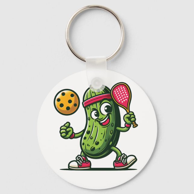 Funny pickle playing pickleball  keychain (Front)