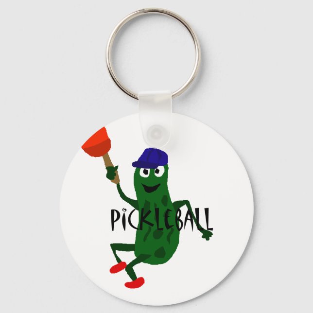 Funny Pickle Playing Pickleball Keychain (Front)