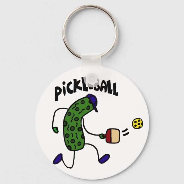 Funny Pickle Playing Pickleball Keychain (Front)