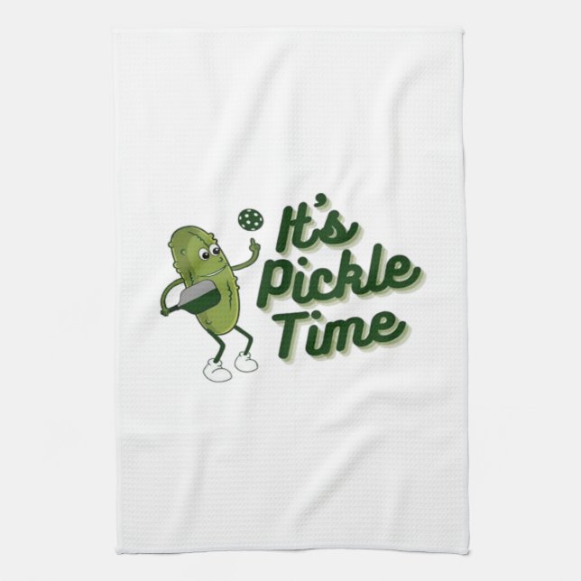 Funny Pickle Playing Pickleball  Kitchen Towel (Vertical)