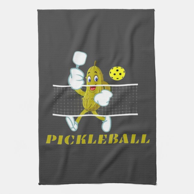 Funny Pickle Playing Pickleball  Kitchen Towel (Vertical)