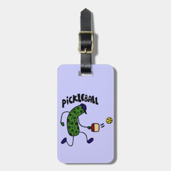 Funny Pickle Playing Pickleball Luggage Tag by naturesmiles at Zazzle