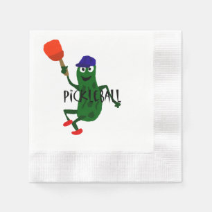 Funny Pickle Playing Pickleball Paper Napkins