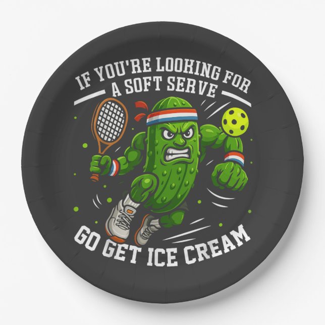 Funny Pickle Playing Pickleball Paper Plates (Front)