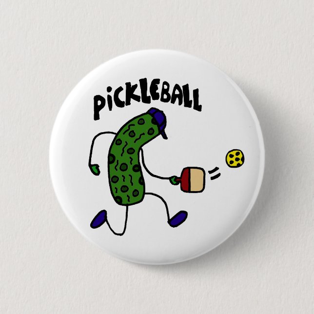 Funny Pickle Playing Pickleball Pinback Button (Front)