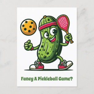 Funny pickle playing pickleball  postcard