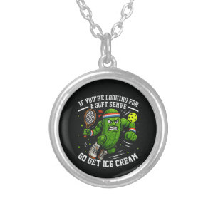Funny Pickle Playing Pickleball Silver Plated Necklace