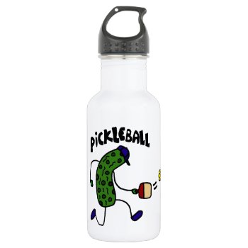 Funny Pickle Playing Pickleball Stainless Steel Water Bottle by naturesmiles at Zazzle