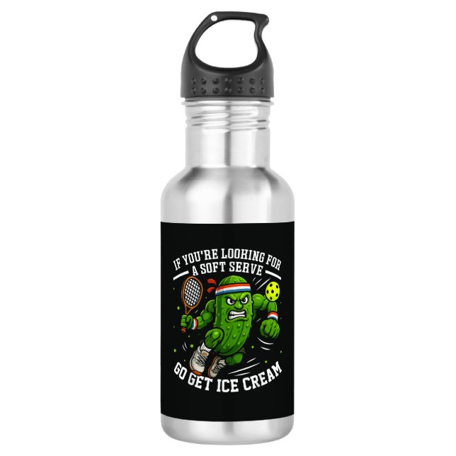 Funny Pickle Playing Pickleball Stainless Steel Water Bottle (Front)