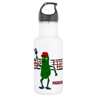 Funny Pickle Playing Pickleball with Net Art Water Bottle