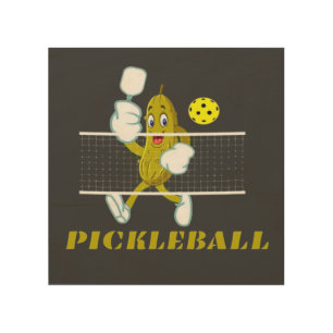 Funny Pickle Playing Pickleball Wood Wall Art