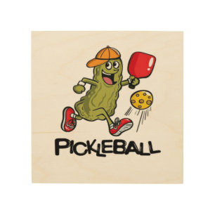 Funny Pickle Playing Pickleball  Wood Wall Art