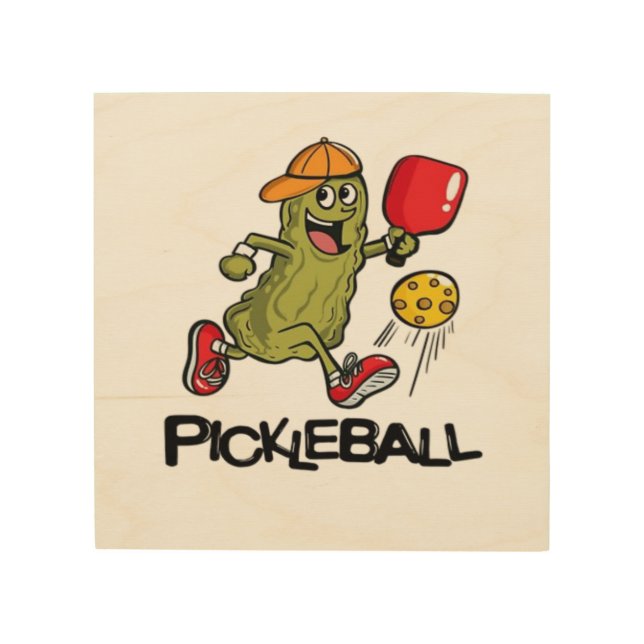 Funny Pickle Playing Pickleball  Wood Wall Art (Front)
