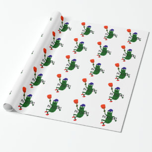 Funny Pickle Playing Pickleball Wrapping Paper