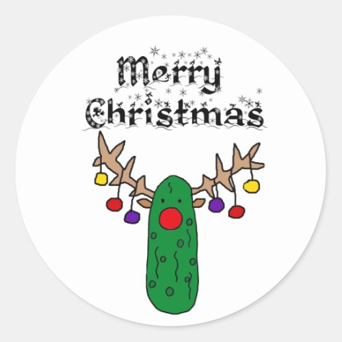 Funny Pickle Reindeer Merry Christmas Art Classic Round Sticker