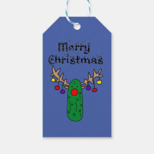 Funny Pickle Reindeer Merry Christmas Art Gift Tags