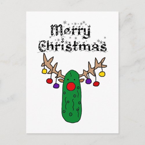 Funny Pickle Reindeer Merry Christmas Art Postcard