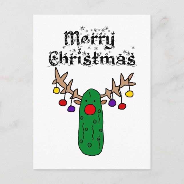 Funny Pickle Reindeer Merry Christmas Art Postcard (Front)