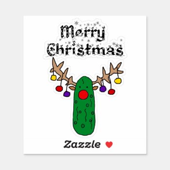 Funny Pickle Reindeer Merry Christmas Art Sticker by ChristmasSmiles at Zazzle
