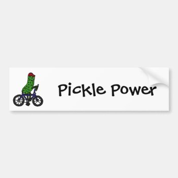 Funny Pickle Riding Bicycle Cartoon Bumper Sticker by naturesmiles at Zazzle