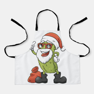 Funny Pickle Santa Claus Christmas Cartoon Holiday Apron