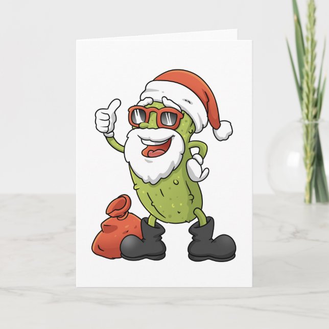 Funny Pickle Santa Claus Christmas Cartoon Holiday Card (Front)