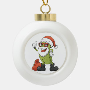 Funny Pickle Santa Claus Christmas Cartoon Holiday Ceramic Ball Christmas Ornament