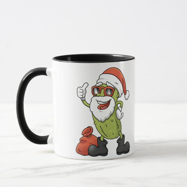 Funny Pickle Santa Claus Christmas Cartoon Holiday Mug (Left)