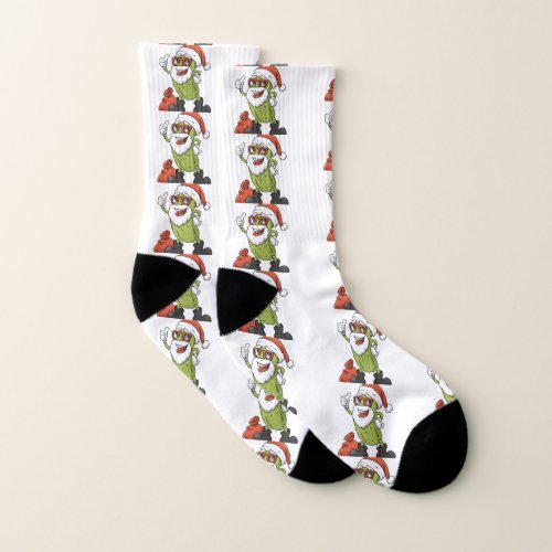 Funny Pickle Santa Claus Christmas Cartoon Holiday Socks