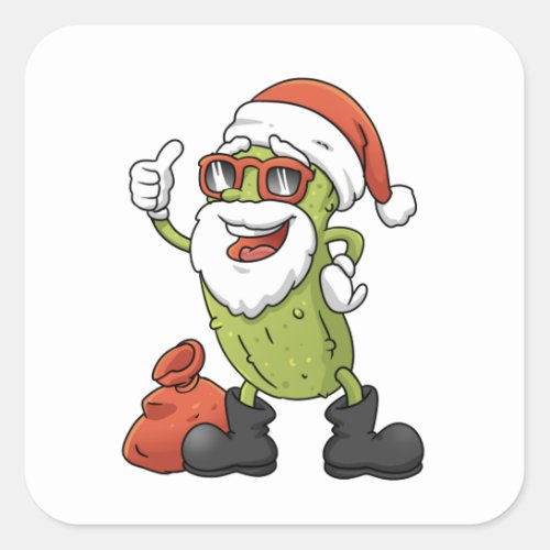 Funny Pickle Santa Claus Christmas Cartoon Holiday Square Sticker