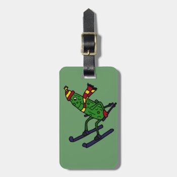 Funny Pickle Skiing Cartoon Luggage Tag by tickleyourfunnybone at Zazzle