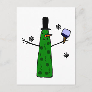 Funny Pickle Snowman Holding Pickleball Paddle Postcard