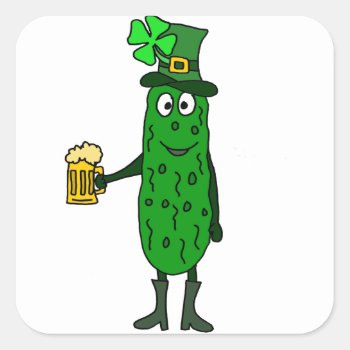 Funny Pickle St. Patrick's Day Art Square Sticker by naturesmiles at Zazzle