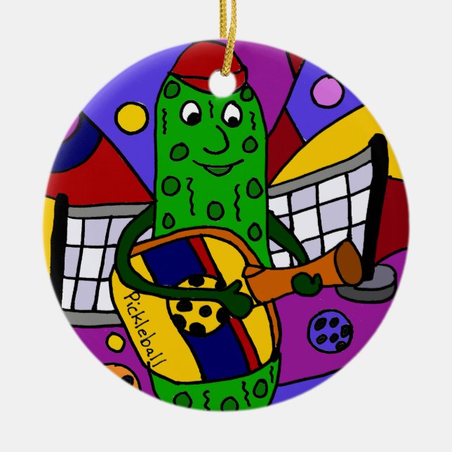 Funny Pickleball Abstract Art Original Ceramic Ornament (Front)