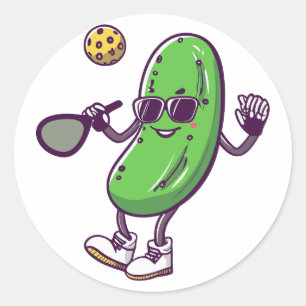 Funny Pickleball and Cool Cucumber: Playful Paddle Classic Round Sticker