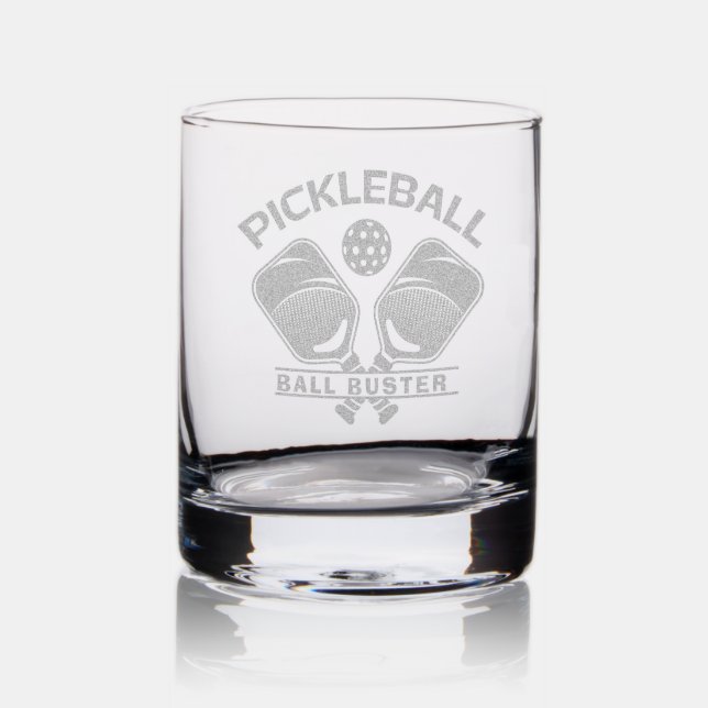 Funny Pickleball Ball Buster Etched  Rocks Glass (Glassware)