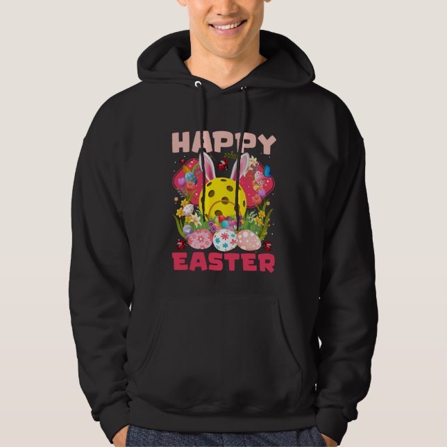 Funny Pickleball Ball & Paddles Bunny Ears Easter  Hoodie (Front)