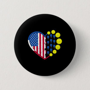 Funny Pickleball Ball With American Flag Heart 4th Button