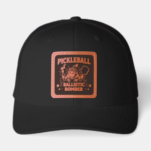 Funny Pickleball Ballistic Bomber Mascot Leather Patch Hat